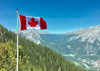 Canada flag mountain