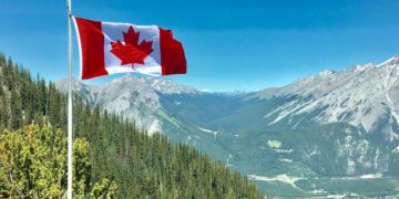 Canada flag mountain