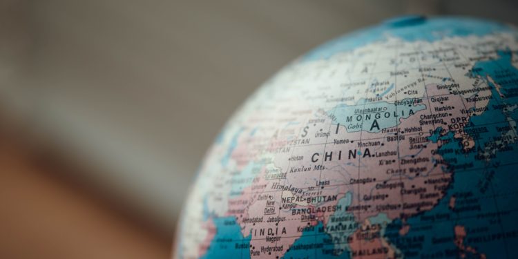 Globe with a focus on China