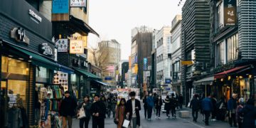 People shopping on a south korean highstreet