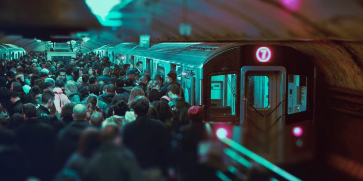Dark and busy underground metro