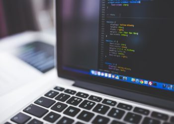 Code on a laptop