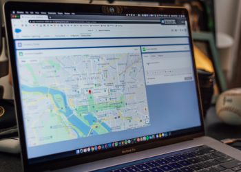 Google maps displayed on a laptop screen