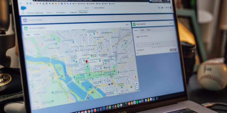 Google maps displayed on a laptop screen