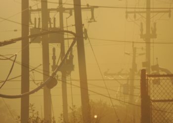 Fog covered power lines