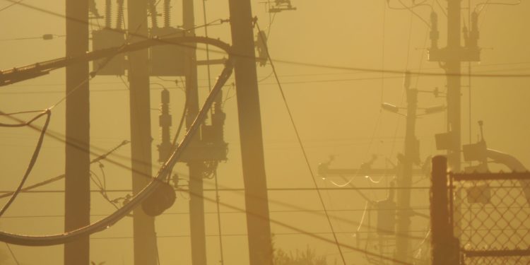 Fog covered power lines