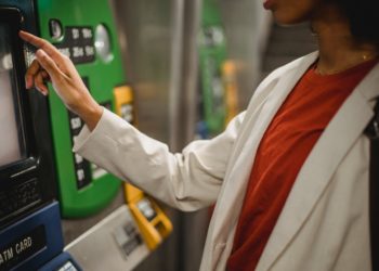 Woman using an ATM
