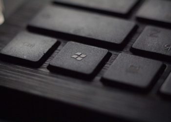 Microsoft logo on a black keyboard