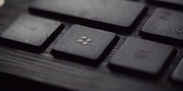 Microsoft logo on a black keyboard