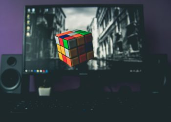 computer screen displaying a rubik's cube