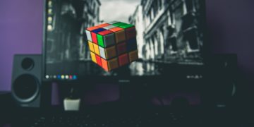 computer screen displaying a rubik's cube