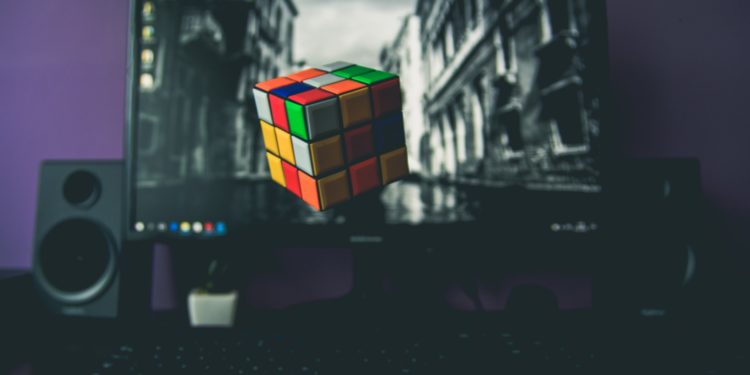computer screen displaying a rubik's cube