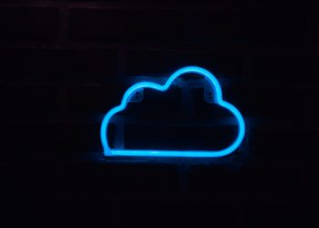 blue neon cloud on black background