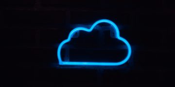 blue neon cloud on black background