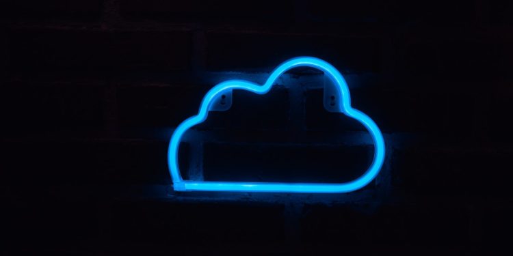 blue neon cloud on black background