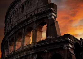 Up close shot of the colosseum in Rome