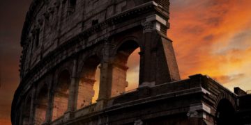 Up close shot of the colosseum in Rome