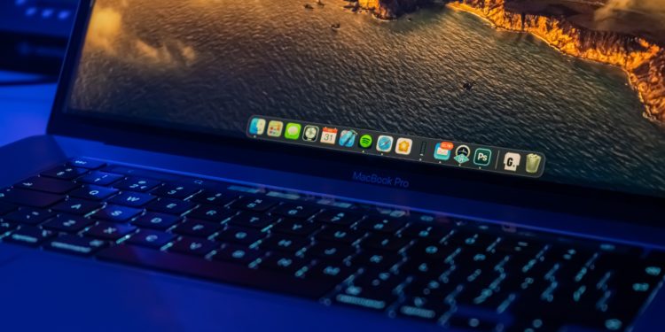 Close up of an Apple Macbook screen Blue light.