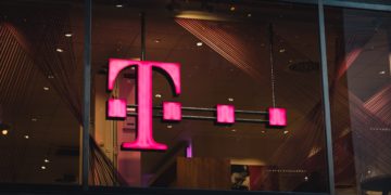 Pink letter t on building window