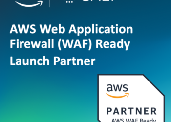 Blue gradient background. AWS logo, Salt logo.